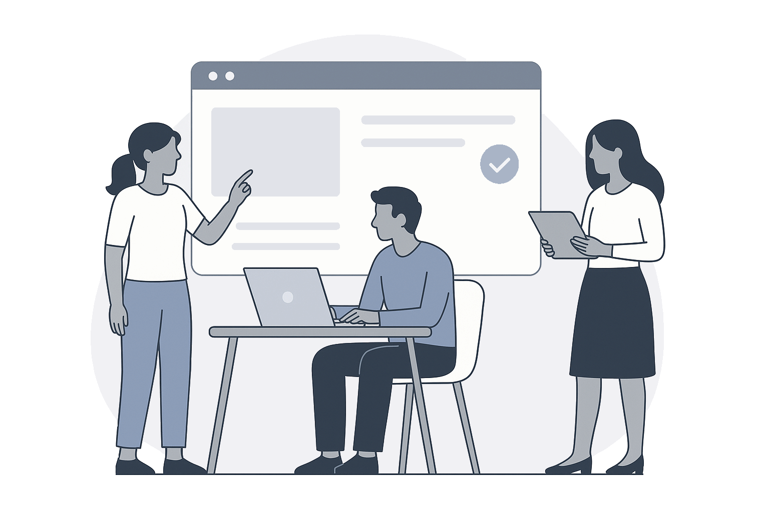 Team collaborating on website design illustration